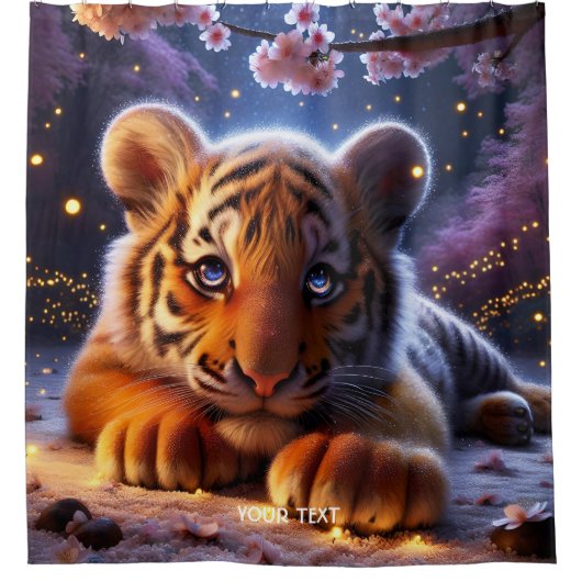 Fantasy Schattige Baby Tiger Sakura Douchegordijn (Voorkant)