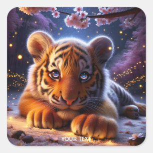 Fantasy Schattige Baby Tiger Sakura Vierkante Sticker