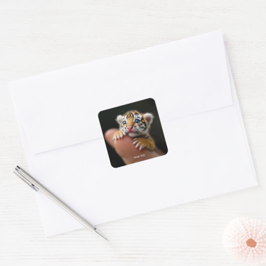 Fantasy Schattige Baby Tijger Vinger Vierkante Sticker (Envelop)