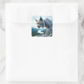 Fantasy Schattige bedraad Lynx Forest Vierkante Sticker (Tas)