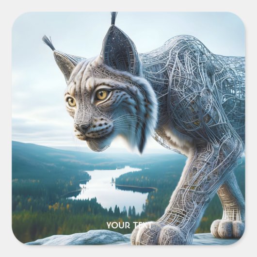 Fantasy Schattige bedraad Lynx Forest Vierkante Sticker (Voorkant)