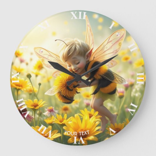 Fantasy Schattige Bee Flowers Kiss Grote Klok (Voorkant)