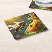Fantasy Schattige Bee Flowers Zon Kartonnen Onderzetters (Schuin)