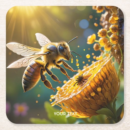 Fantasy Schattige Bee Flowers Zon Kartonnen Onderzetters (Voorkant)
