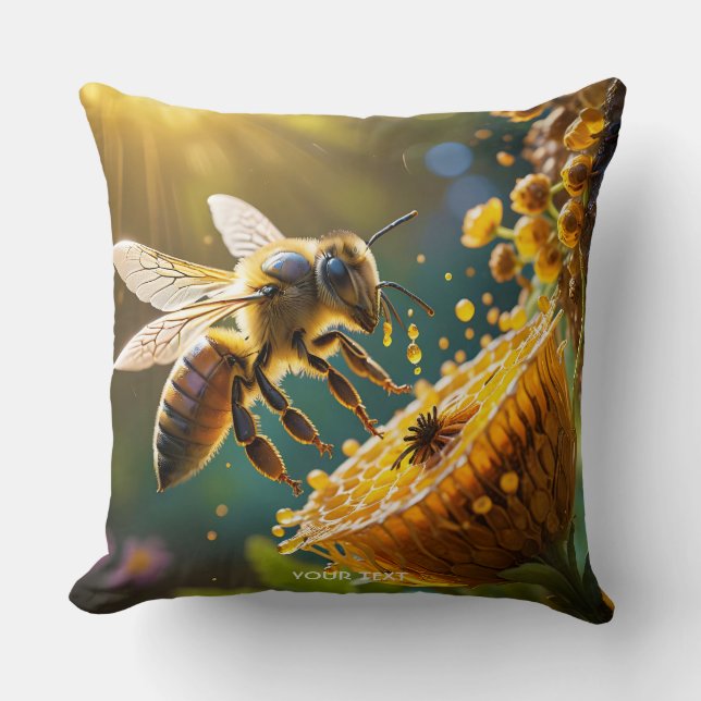 Fantasy Schattige Bee Flowers Zon Kussen (Voorkant)