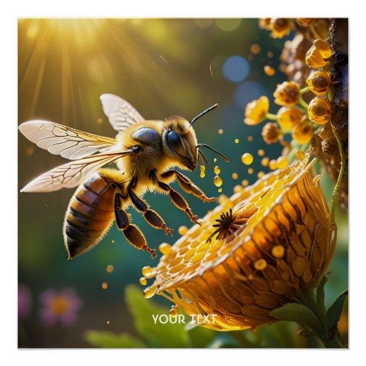 Fantasy Schattige Bee Flowers Zon Perfect Poster (Voorkant)