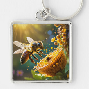 Fantasy Schattige Bee Flowers Zon Sleutelhanger