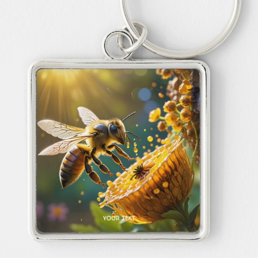 Fantasy Schattige Bee Flowers Zon Sleutelhanger (Voorkant)