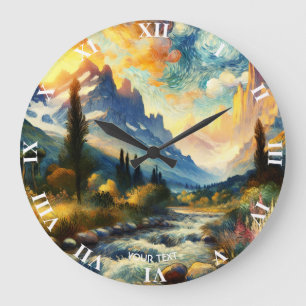 Fantasy Schattige Bergen Landschap Sunset Grote Klok