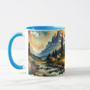 Fantasy Schattige Bergen Landschap Sunset Mok