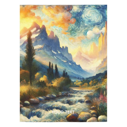 Fantasy Schattige Bergen Landschap Sunset Tafelkleed (Voorkant)