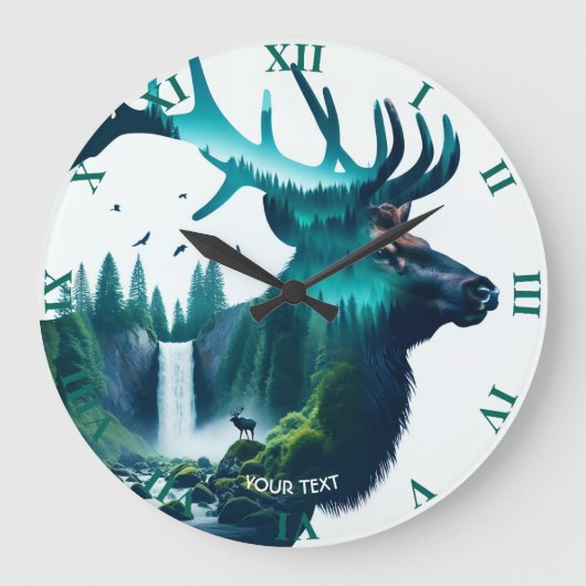 Fantasy Schattige Big Elk Landscape Grote Klok (Voorkant)