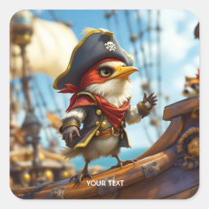 Fantasy Schattige Bird Captain Pirate Vierkante Sticker