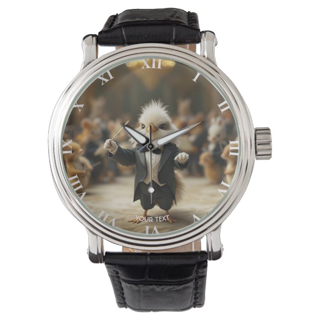 Fantasy Schattige Bird dirigeert orkest Horloge (Voorkant)