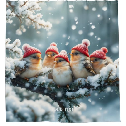 Fantasy Schattige Birds Pet Snow Douchegordijn (Voorkant)