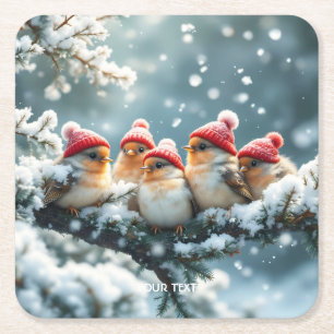 Fantasy Schattige Birds Pet Snow Kartonnen Onderzetters