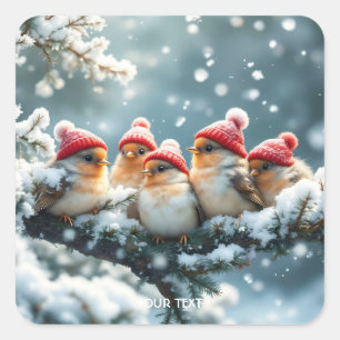 Fantasy Schattige Birds Pet Snow Vierkante Sticker