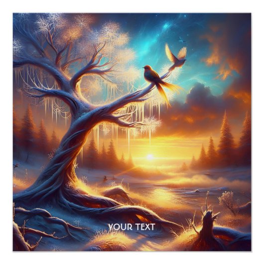 Fantasy Schattige Birds Sunset Tree Perfect Poster (Voorkant)