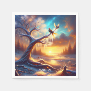Fantasy Schattige Birds Sunset Tree Servet
