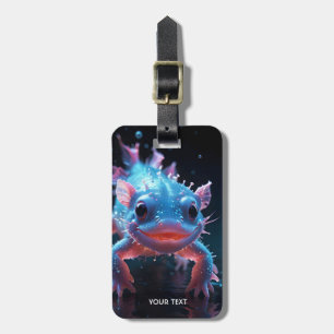 Fantasy Schattige Blauw Glimlachende Axolotl Bagagelabel