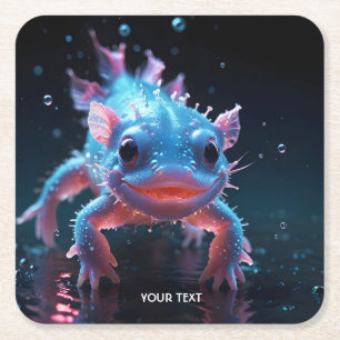 Fantasy Schattige Blauw Glimlachende Axolotl Kartonnen Onderzetters