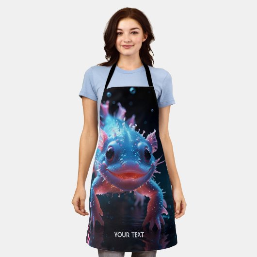 Fantasy Schattige Blauw Glimlachende Axolotl Schort (Gedragen)