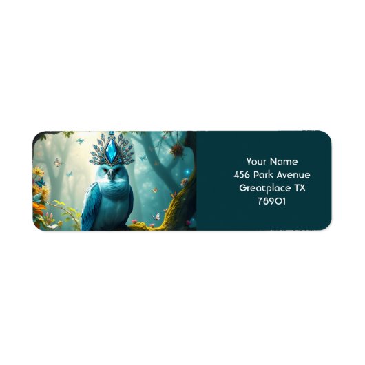 Fantasy Schattige Blue Bird Forest Etiket (Voorkant)