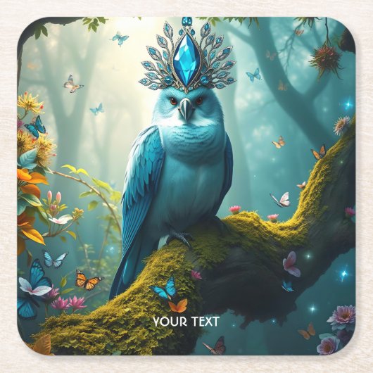 Fantasy Schattige Blue Bird Forest Kartonnen Onderzetters (Voorkant)