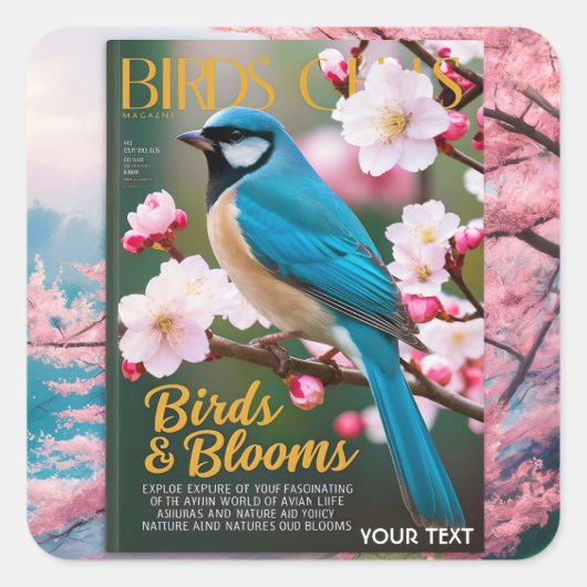 Fantasy Schattige Blue Bird Magazine Vierkante Sticker (Voorkant)