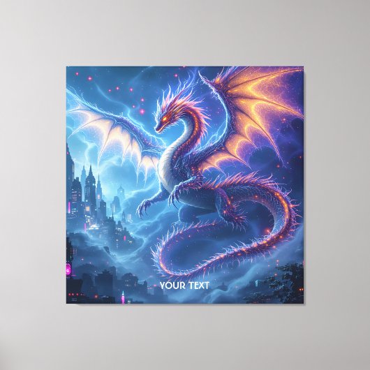 Fantasy Schattige Blue Dragon City Canvas Afdruk (Voorkant)