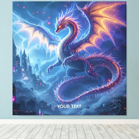 Fantasy Schattige Blue Dragon City Canvas Afdruk (Insitu (Houten vloer))