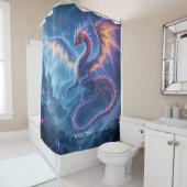 Fantasy Schattige Blue Dragon City Douchegordijn (In situ)