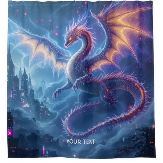Fantasy Schattige Blue Dragon City Douchegordijn (Voorkant)