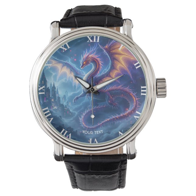 Fantasy Schattige Blue Dragon City Horloge (Voorkant)