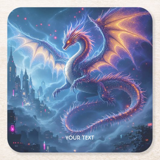 Fantasy Schattige Blue Dragon City Kartonnen Onderzetters (Voorkant)