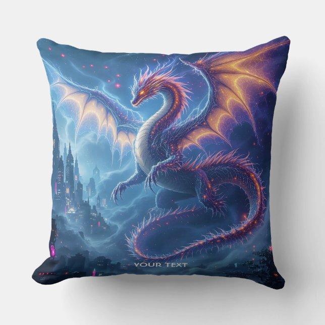 Fantasy Schattige Blue Dragon City Kussen (Voorkant)
