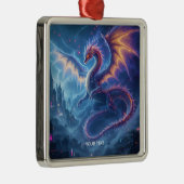 Fantasy Schattige Blue Dragon City Metalen Ornament (Rechts)