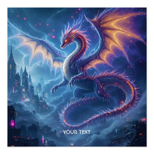 Fantasy Schattige Blue Dragon City Perfect Poster (Voorkant)