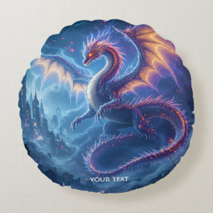 Fantasy Schattige Blue Dragon City Rond Kussen