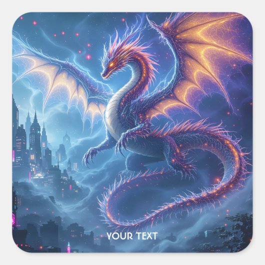 Fantasy Schattige Blue Dragon City Vierkante Sticker (Voorkant)