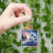 Fantasy Schattige Blue Flowers City Sleutelhanger (Hand)