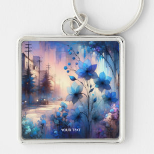 Fantasy Schattige Blue Flowers City Sleutelhanger
