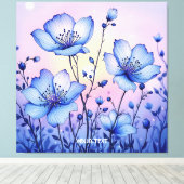 Fantasy Schattige Blue Flowers Field Canvas Afdruk (Insitu (Houten vloer))