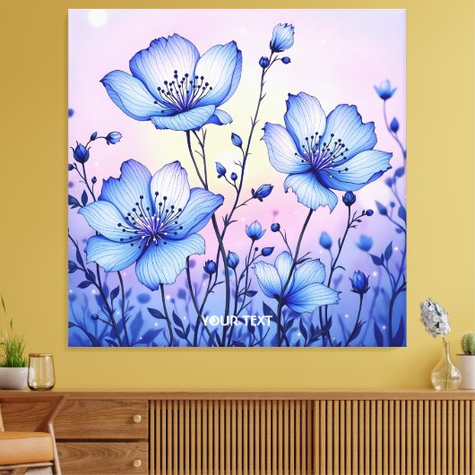 Fantasy Schattige Blue Flowers Field Canvas Afdruk (Insitu (Woonkamer))