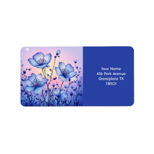 Fantasy Schattige Blue Flowers Field Etiket (Voorkant)