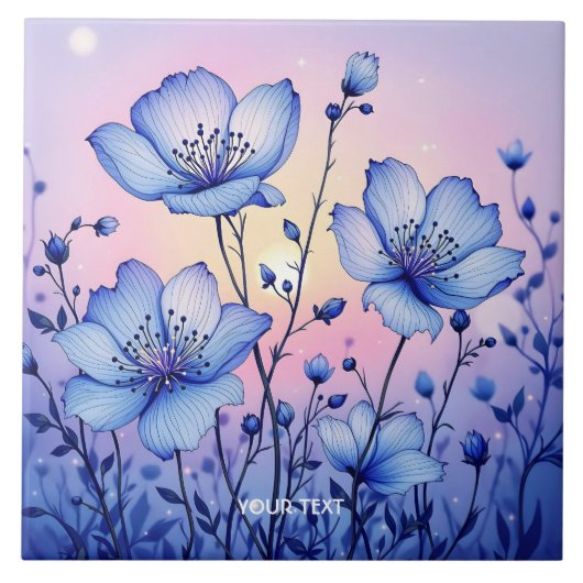 Fantasy Schattige Blue Flowers Field Tegeltje (Voorkant)