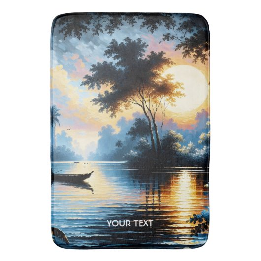Fantasy Schattige Boat Sunset Lake Badmat (Voorkant Verticaal)