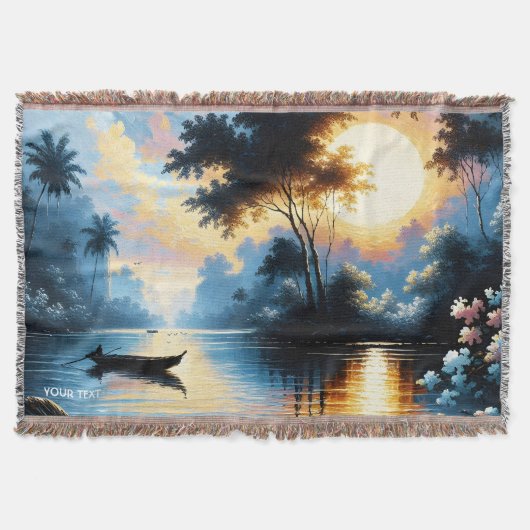 Fantasy Schattige Boat Sunset Lake Deken (Voorkant)