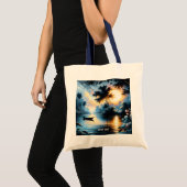 Fantasy Schattige Boat Sunset Lake Tote Bag (Voorkant (product))