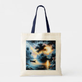 Fantasy Schattige Boat Sunset Lake Tote Bag (Achterkant)